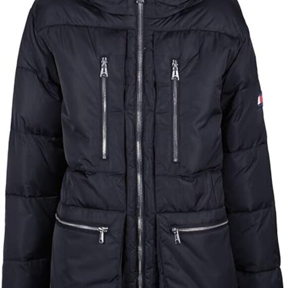 Tommy Hilfiger Hooded Heavyweight Parka Jacket Coat Mens Black Sherpa Hood Small - Picture 4 of 7